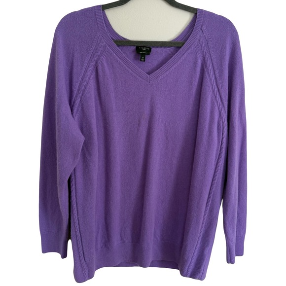 Talbots Woman Pure Cashmere Purple Cable Knit V Neck Sweater Plus Size 2X - Picture 1 of 5